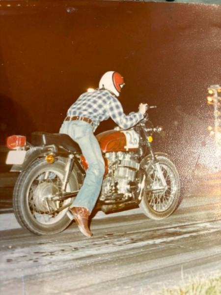Gerald on a Kawasaki doing a burnout
